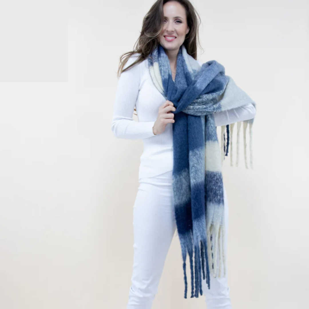 Very Moda Asymmetric Large Plaid Scarf