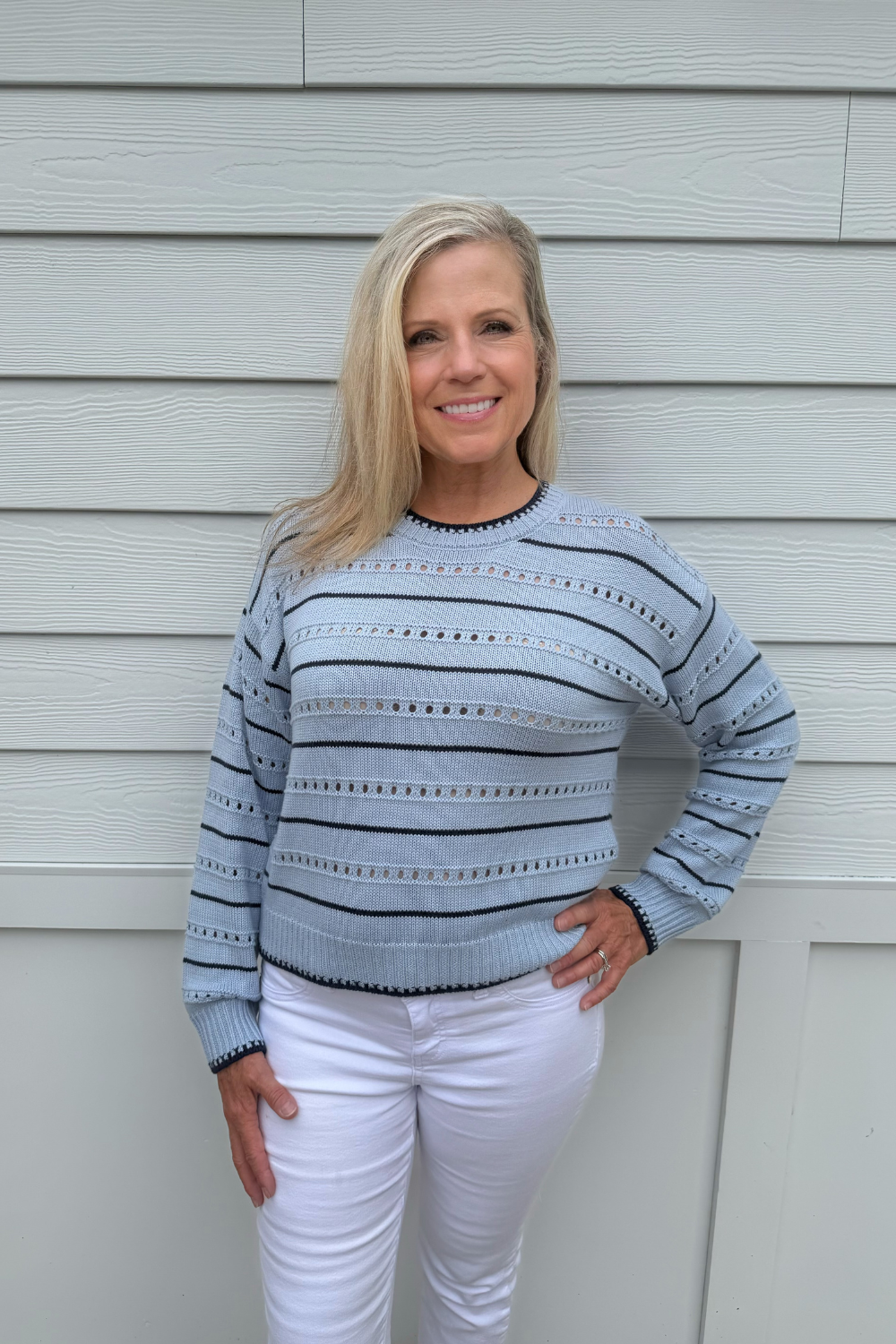 Z Supply Darby Stripe Sweater- Skyline