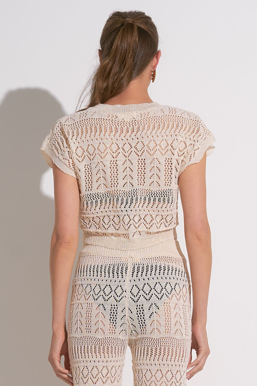 Elan Crochet Cropped Tee Coverup - Natural