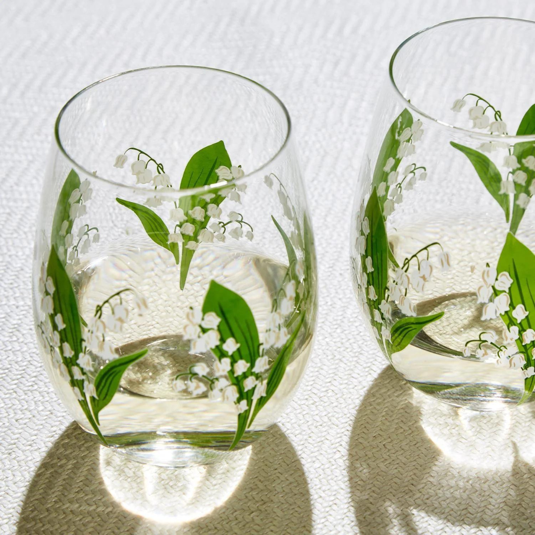 Two's Company Lily of the Valley Stemless Wine Glass