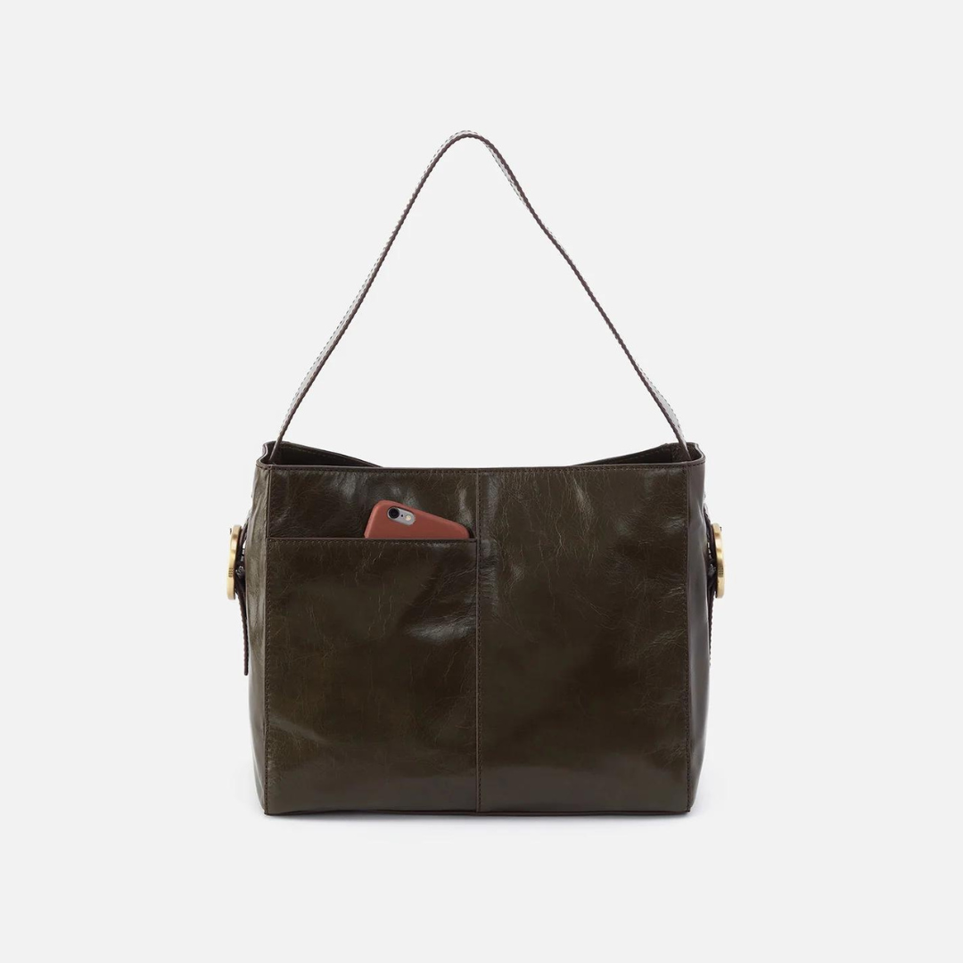 Hobo Render Shoulder Bag Polished Leather - Deep Moss