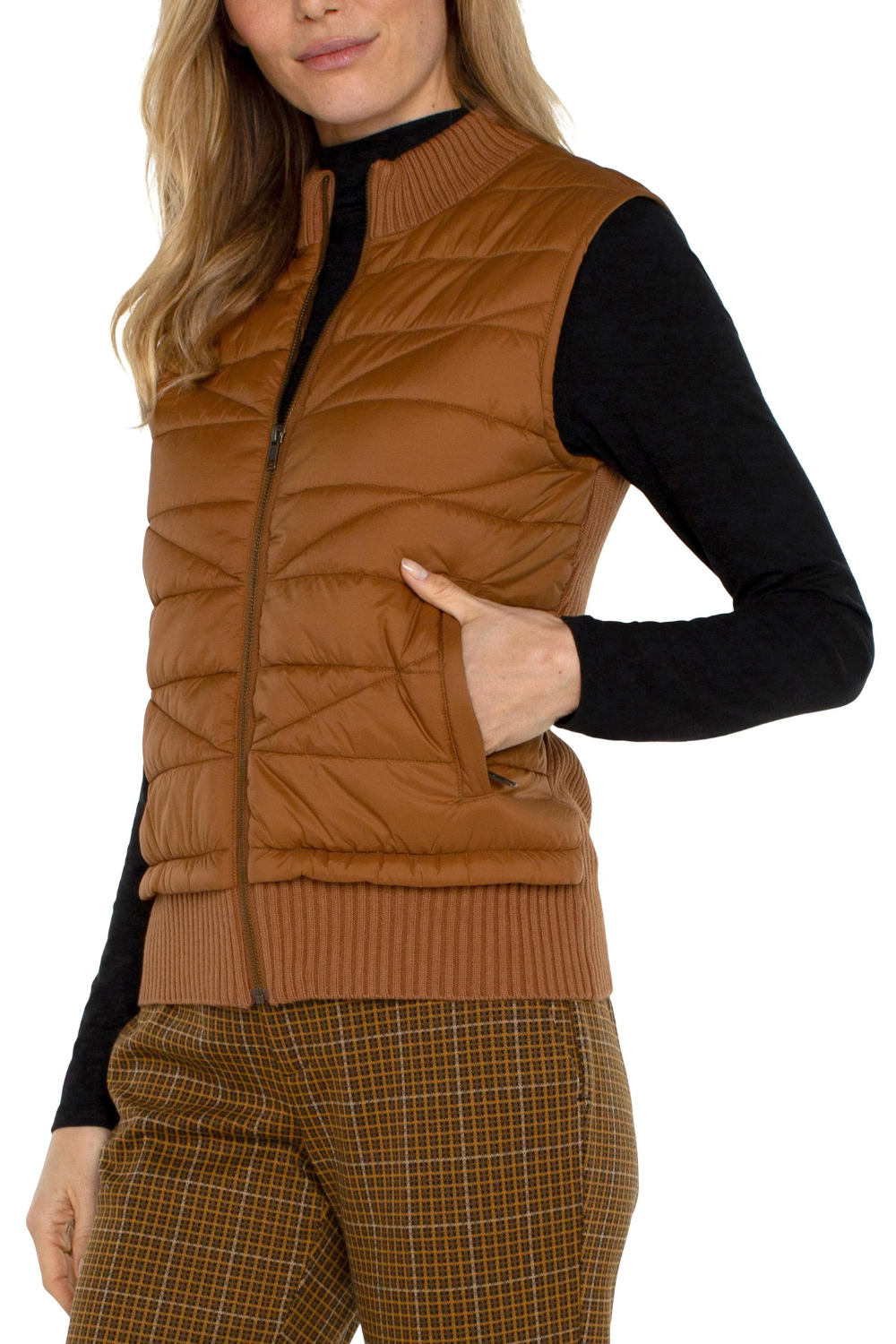 Liverpool Sleeveless Quilted Front Sweater Vest - Tumeric