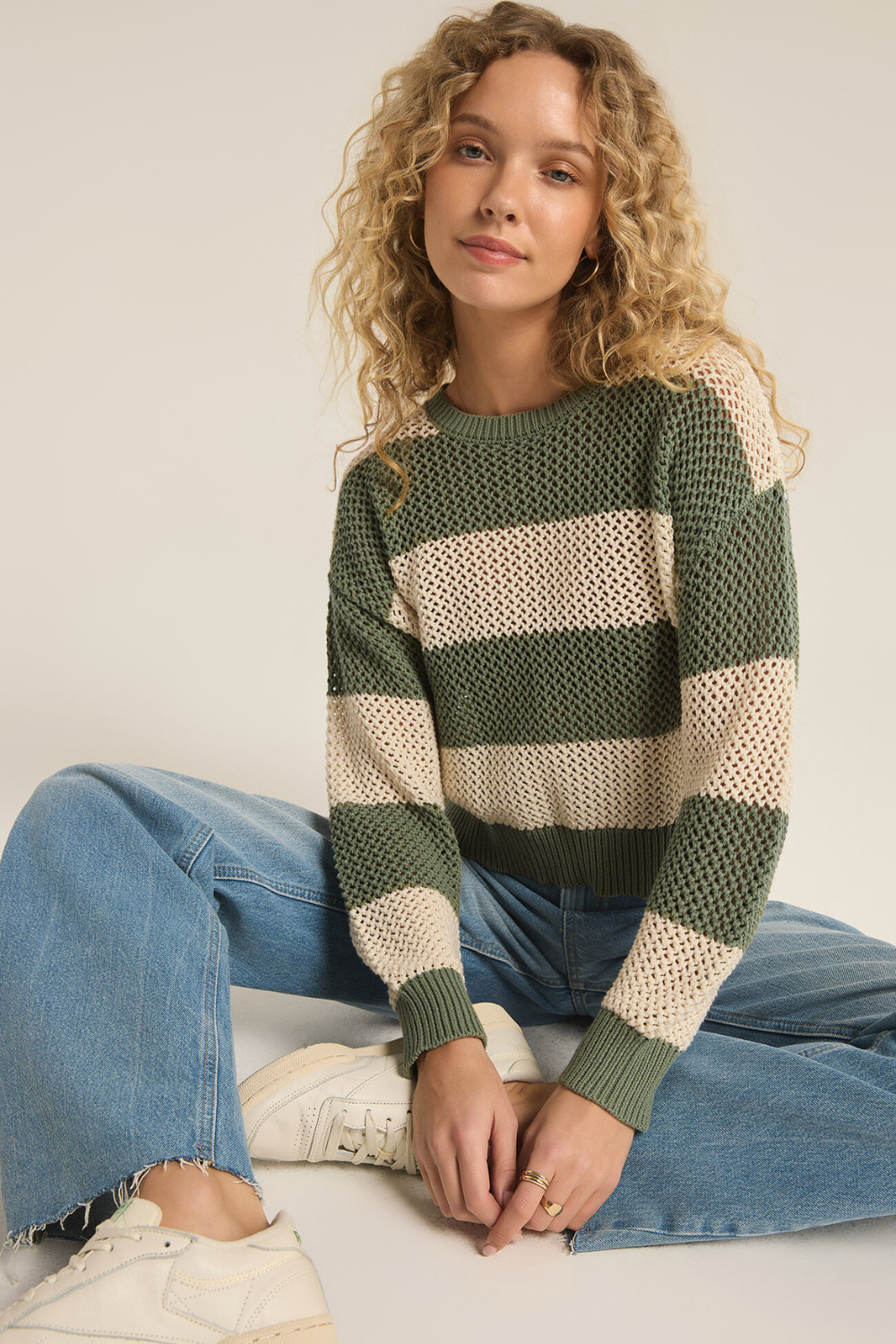 Z Supply Broadbeach Stripe Sweater - Palm Green
