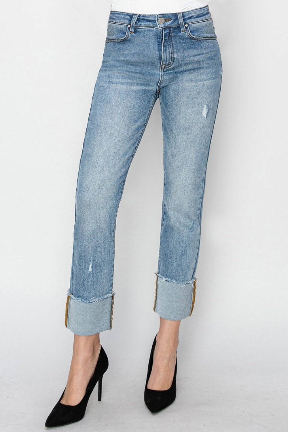 Risen High Rise Cuffed Slim Straight Leg Jeans