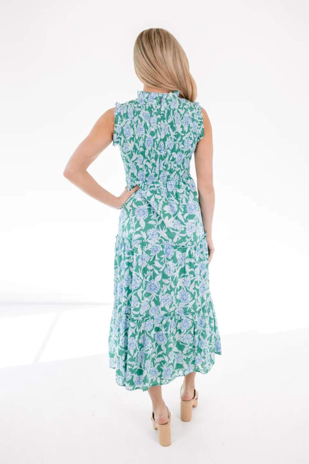 J. Marie Merritt Ruched Midi Dress - Green & Blue