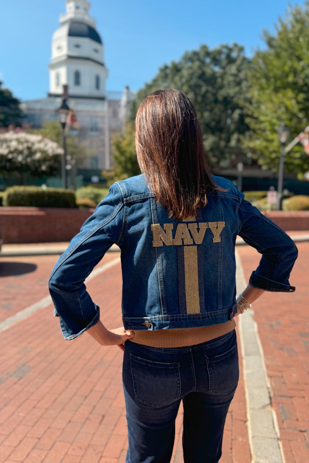 Navy Beaded Denim Jacket