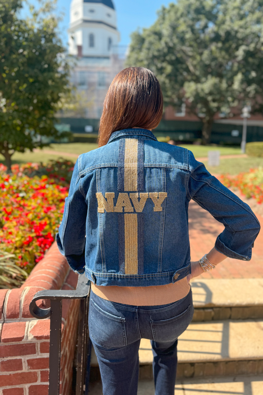 Navy Beaded Denim Jacket