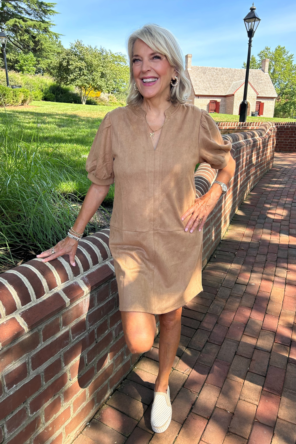 THML Flowy Dress in Caramel Suede