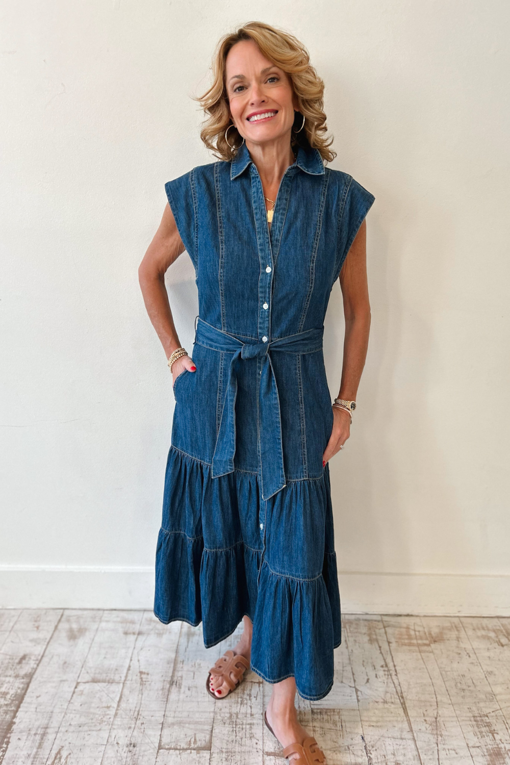 Elan Denim Tiered Dress