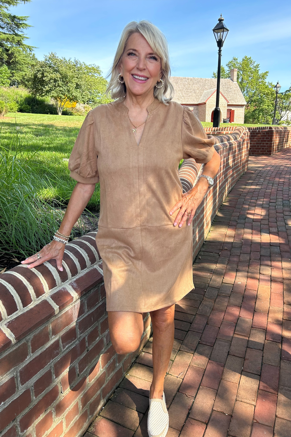 THML Flowy Dress in Caramel Suede