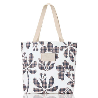 Tote bag with floral pattern and visible brand logo on a white background