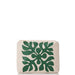 Beige pouch with green leaf pattern on a white background