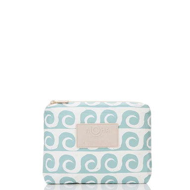 Cosmetic bag with wave pattern and 'Aloha' label on a white background
