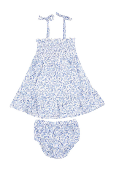 Angel Dear Smocked Sundress Set - Blue Calico Floral - The Cottage