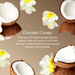 Coconut halves and flowers with text describing a coconut cream fragrance.