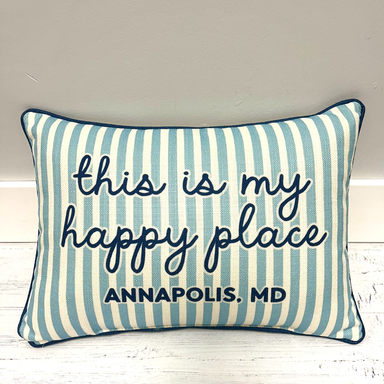 Blue Stripe Happy Place Beach Pillow
