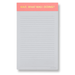 A lined notepad with a coral pink header that reads 'WAIT, WHAT WAS I DOING?' in yellow text, shown on a white background.