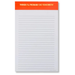 A white lined notepad with a bright orange header band at the top containing the text 'THINGS I'LL PROBABLY DO TOMORROW' in white, shown on a plain white background.