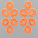 Pair of orange earrings with circular design on a gray background