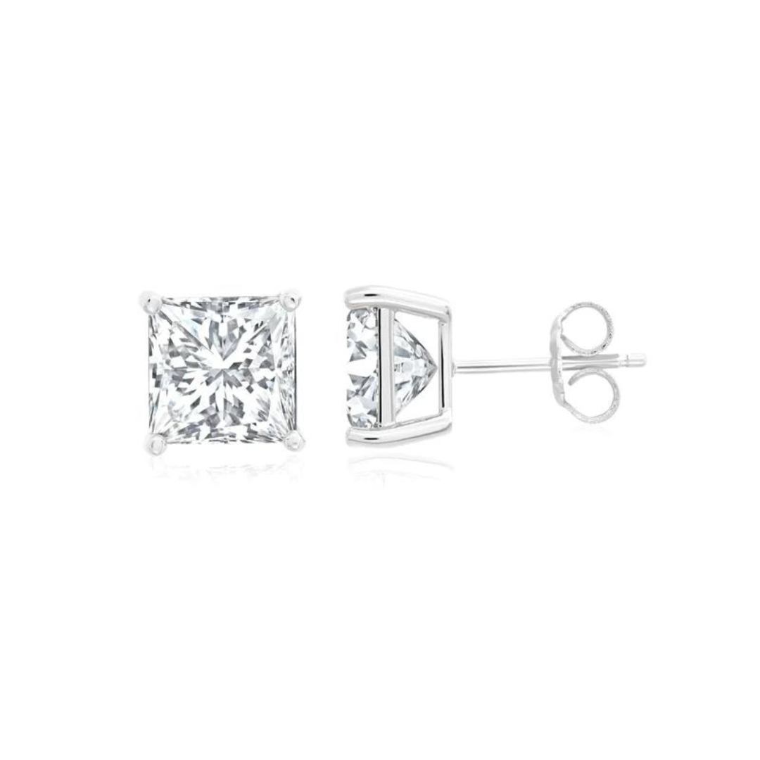 Crislu Solitaire Princess Stud Earrings - Platinum 3.0cttw