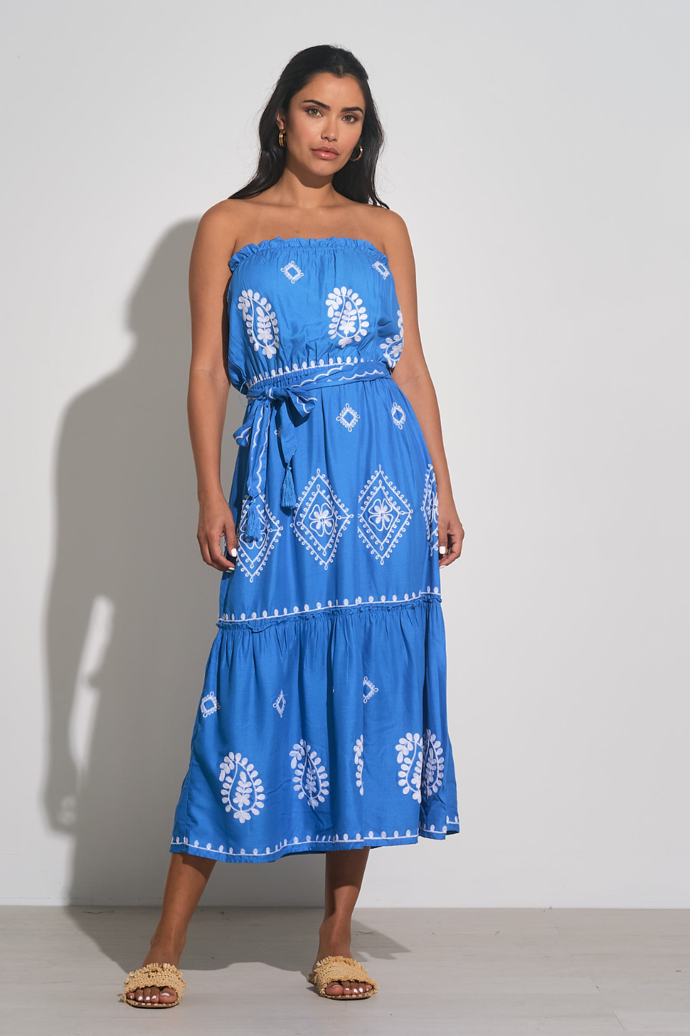 Elan Lorena Embroidered Midi Dress - Blue