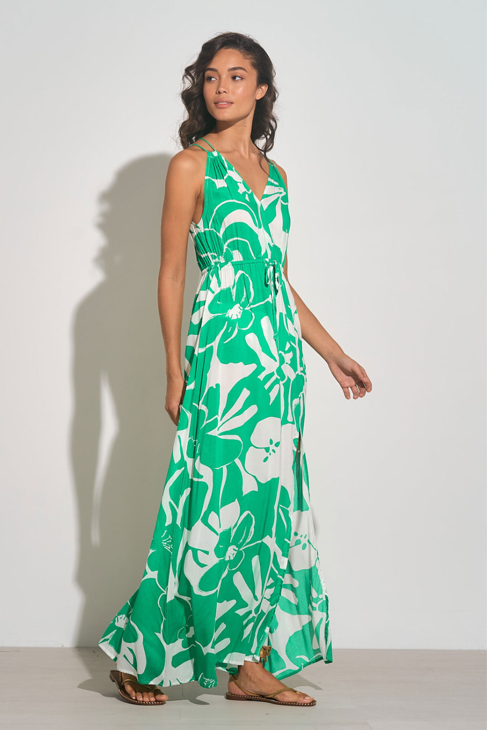 Elan Maxi Vacay Dress - Green Hibiscus