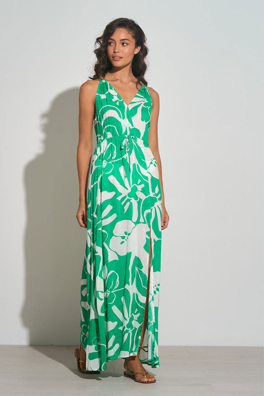 Elan Maxi Vacay Dress - Green Hibiscus