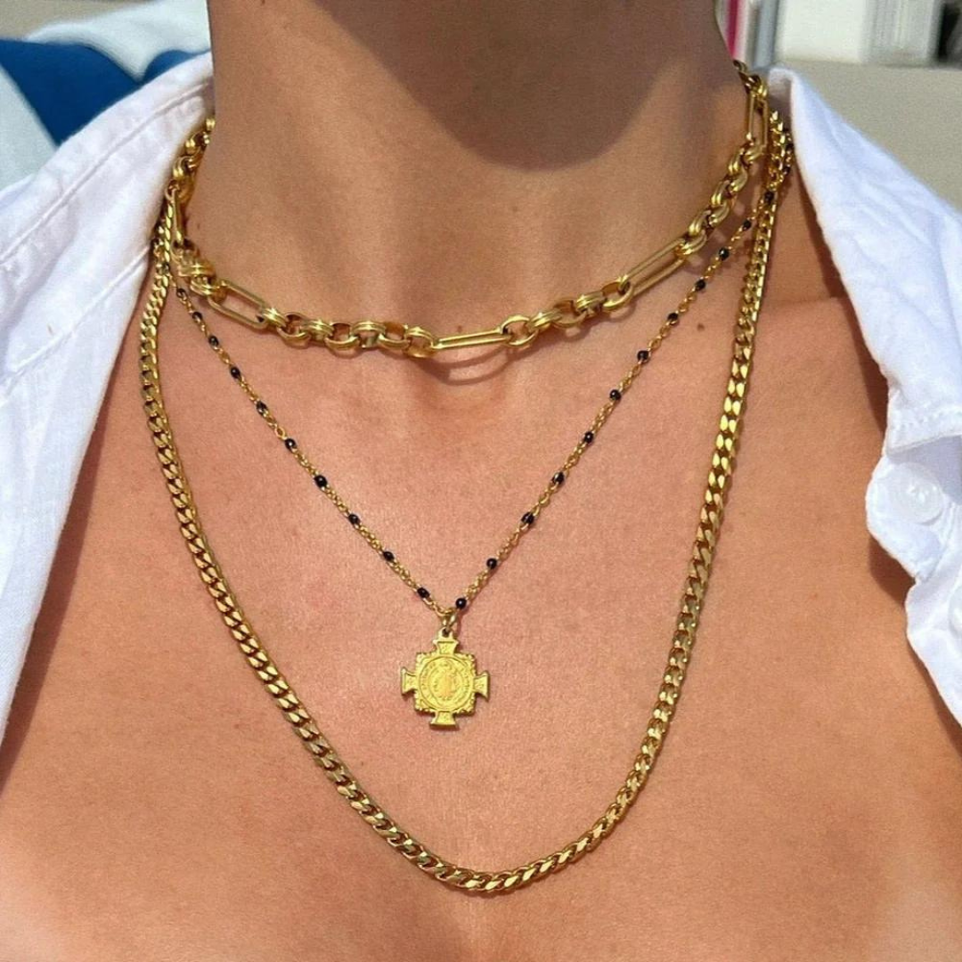 Ellie Vail Zayla Cross Pendant Enamel Beaded Necklace - Gold