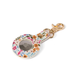 A retractable badge reel with a colorful floral patterned cover and a gold-tone lobster clasp, shown on a plain white background.