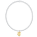 A silver beaded necklace with a polished yellow gold heart-shaped pendant, displayed on a clean white background.