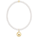 Pearl necklace with a gold pendant on a white background