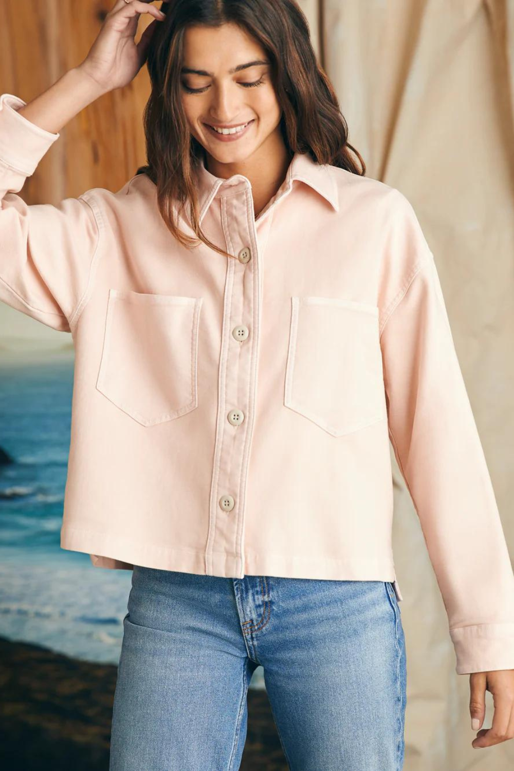 Faherty Stretch Terry Overshirt - Peach Whip