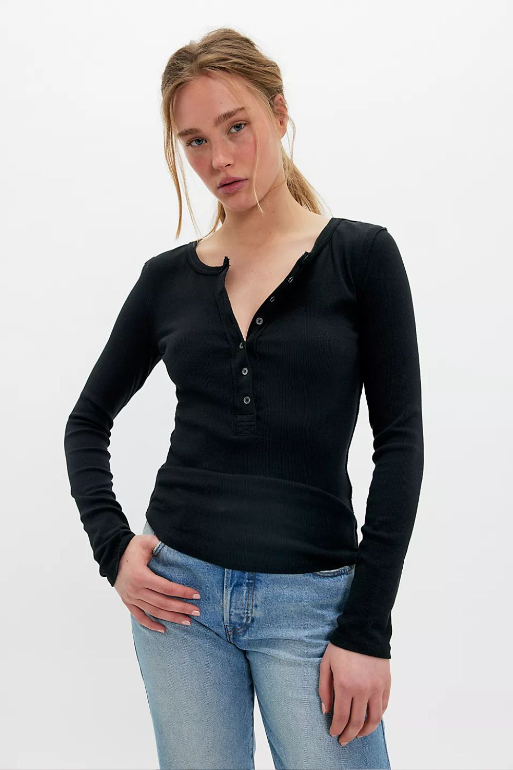 woman wearing Free People Jamie Henley in Pitch Black