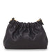 navy leather handbag with gold hardware on a white background