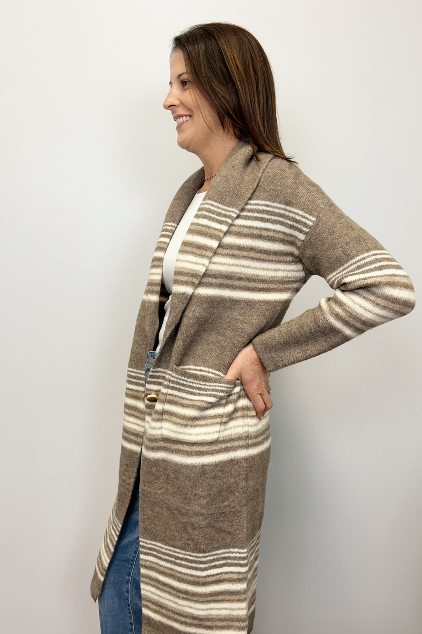 Horizontal Lines Duster - Khaki