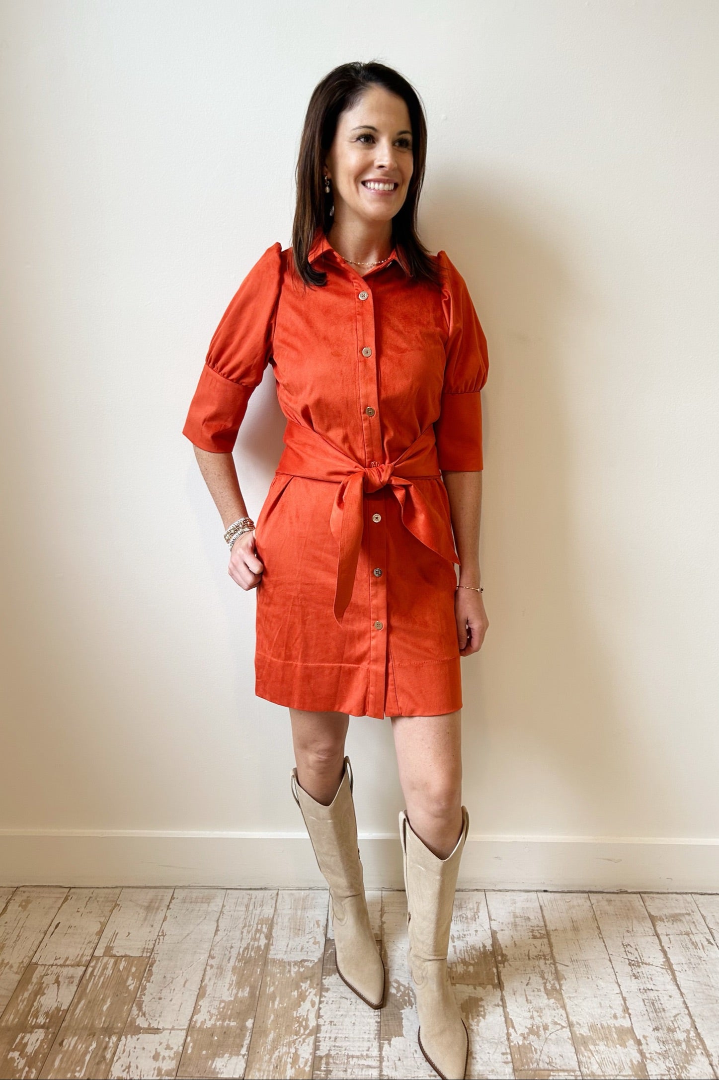 Gretchen Scott Ultra Suede Swagger Dress - Orange