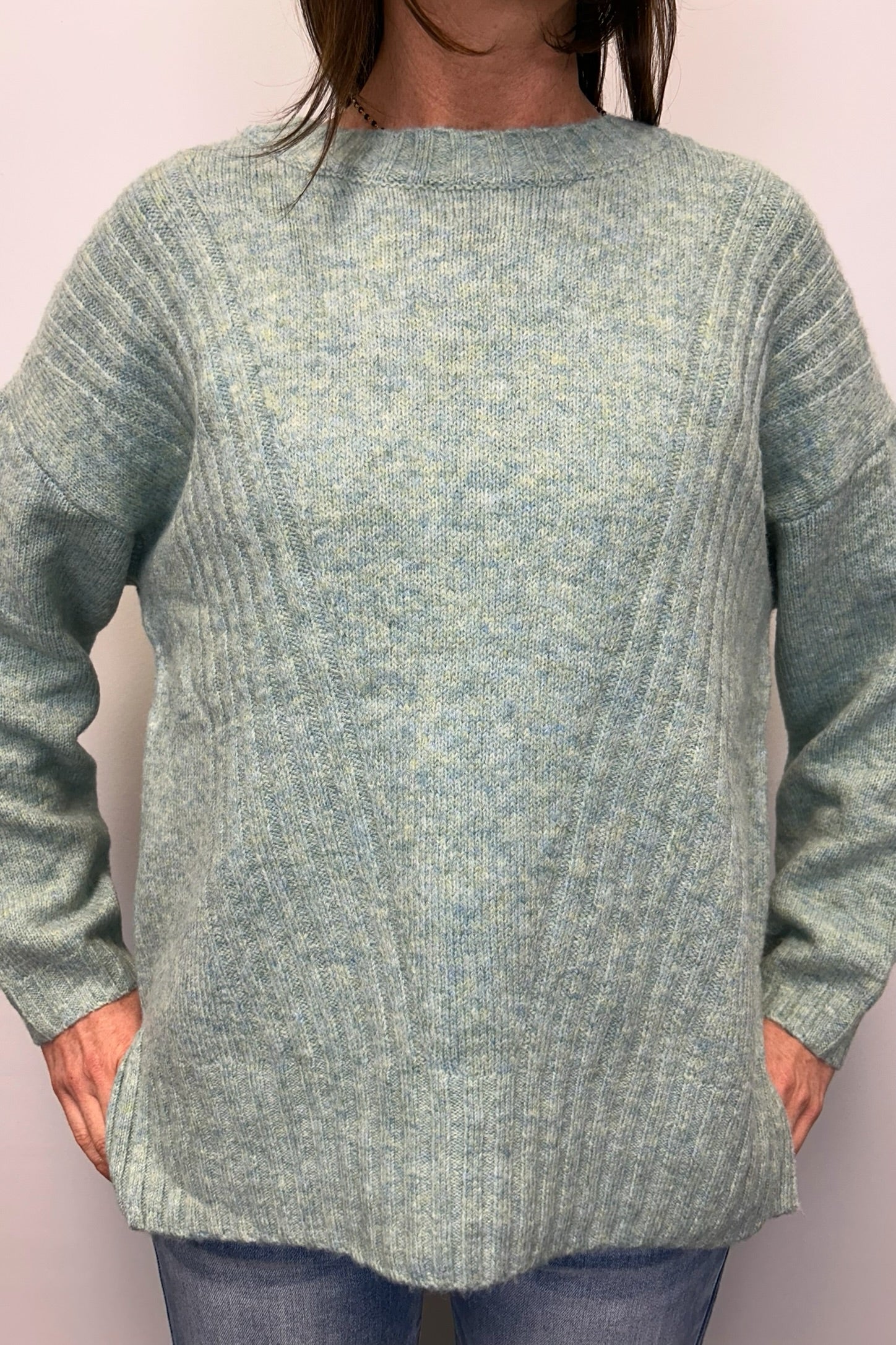 Crew Sweater w/ Ribbed Detail - Mint