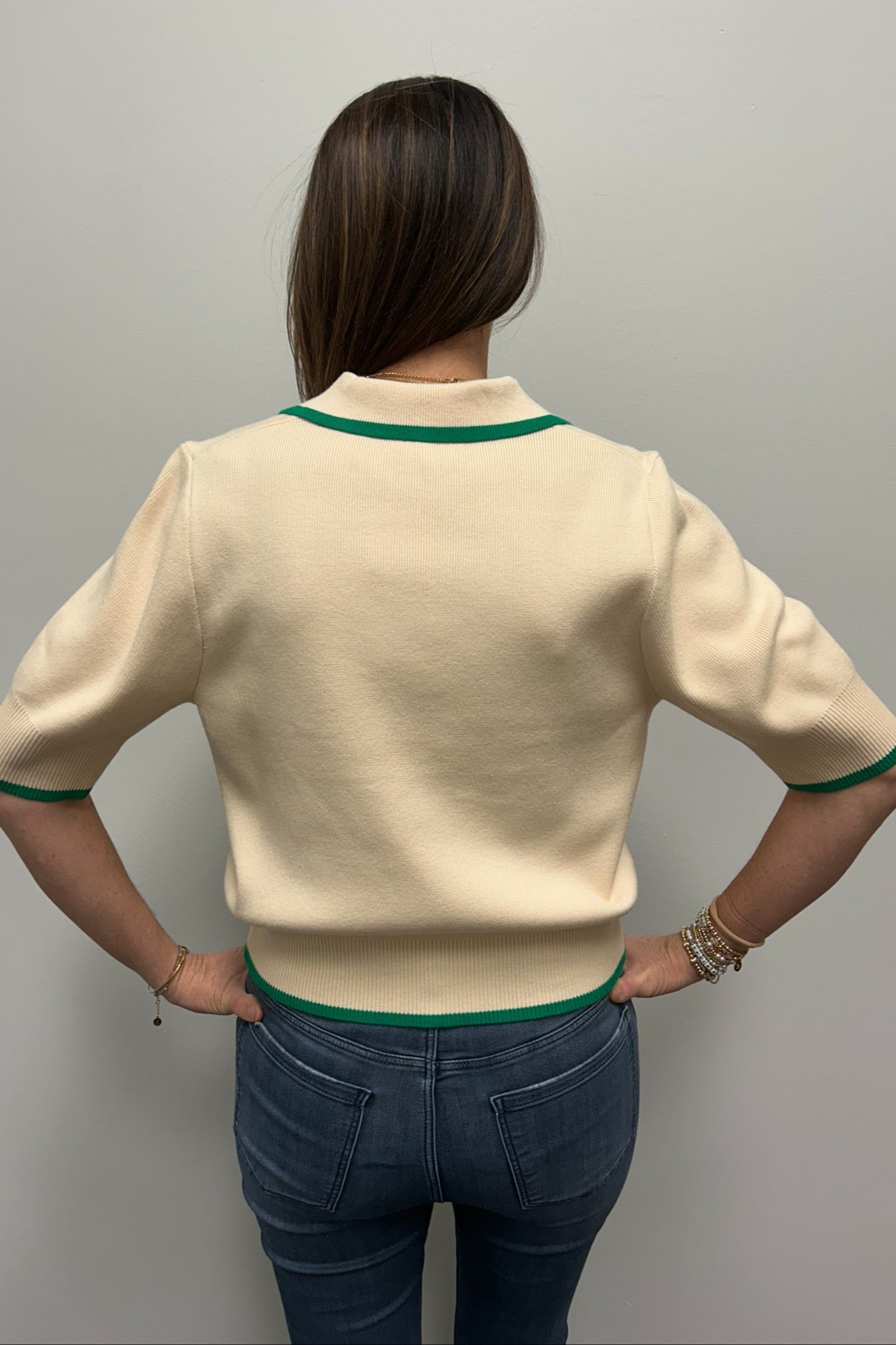 THML Green Trim 3/4 Sleeve Top