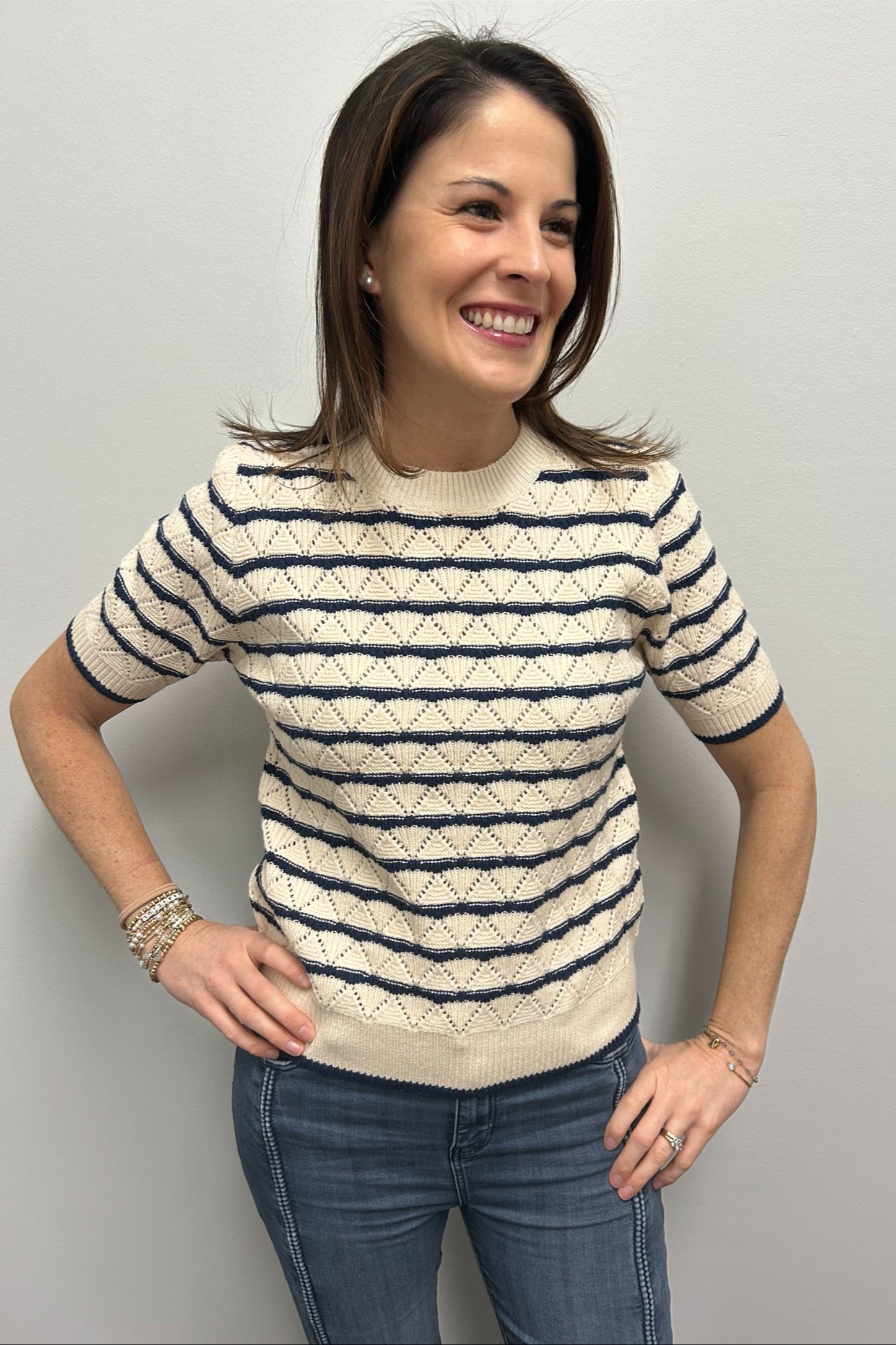 THML Blue and Cream Stripe Top