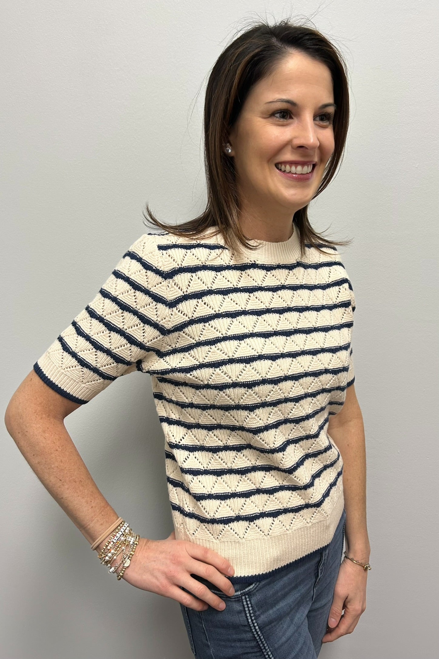 THML Blue and Cream Stripe Top