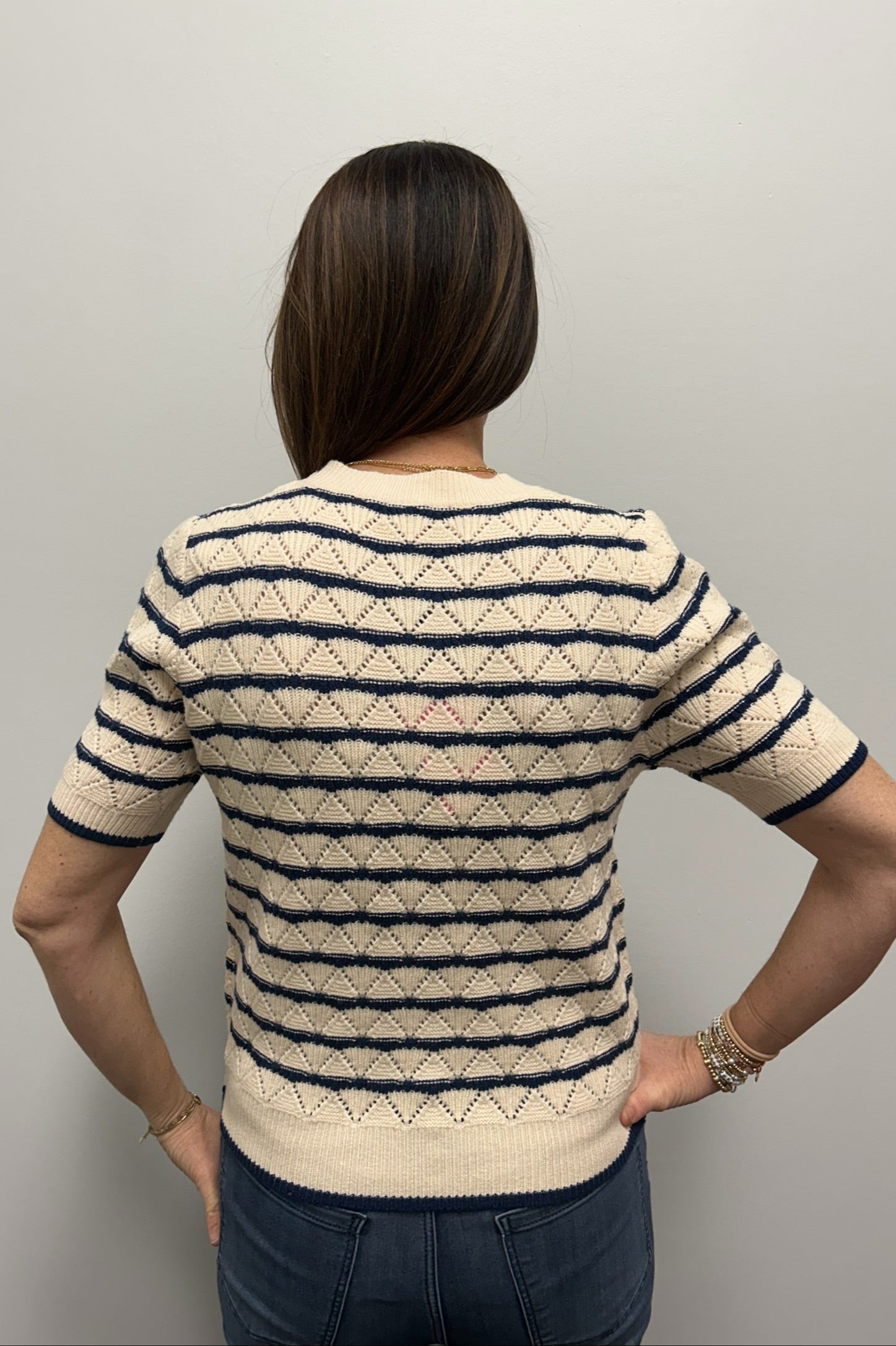 THML Blue and Cream Stripe Top