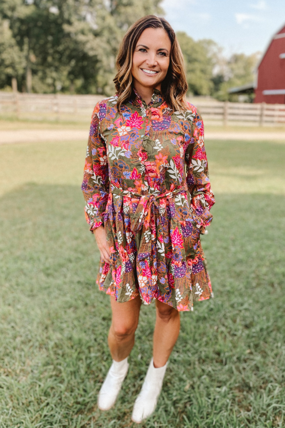 J. Marie Hayes Long Sleeve Button Up Dress - Olive