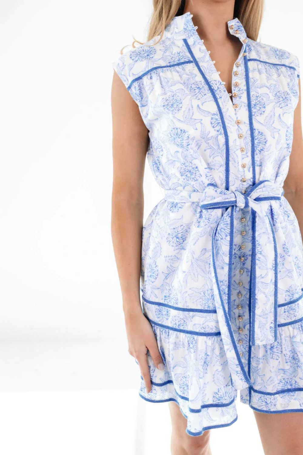 J. Marie Palmer Sleeveless Tie Dress - White & Blue