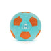 Plush soccer ball with orange panels, side view