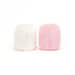 pink and white marshellow plush toy on white background