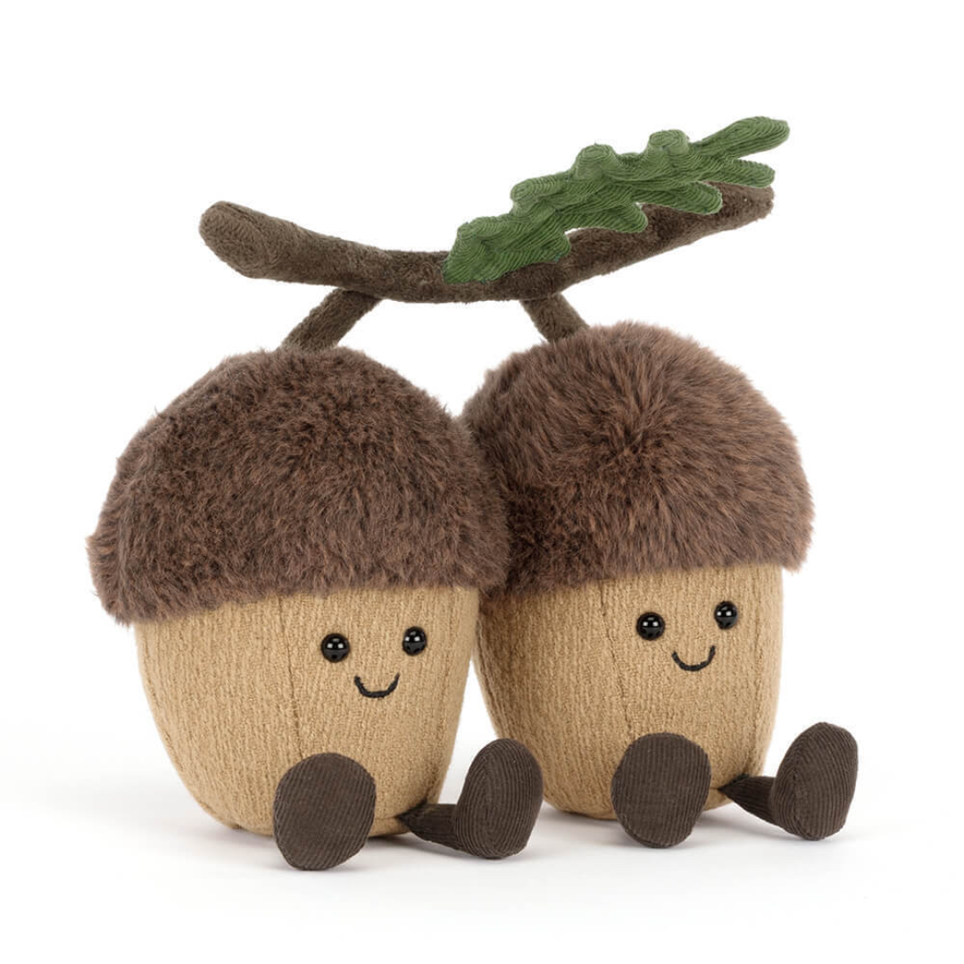 two acorns on twig stuff animal on white background
