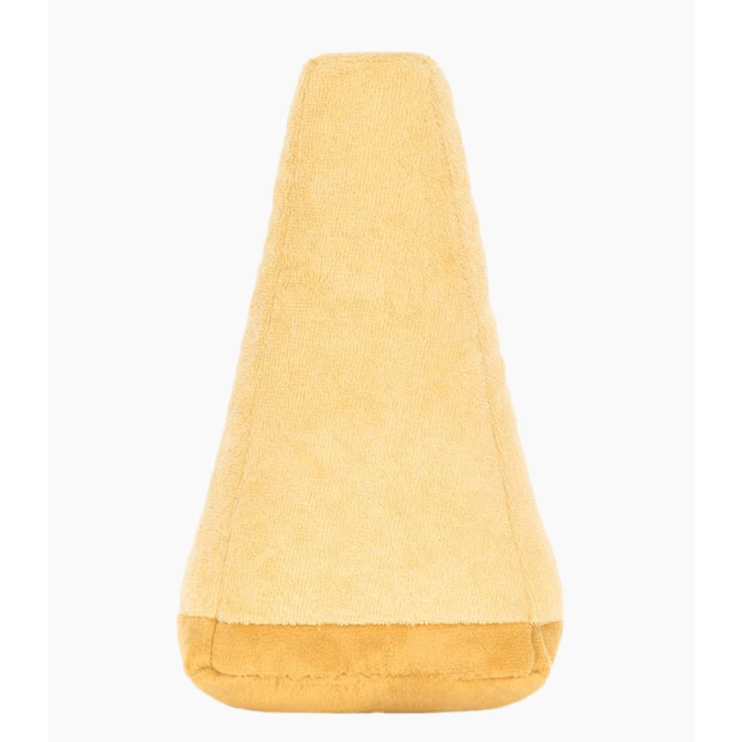 block of cheese stuffed toy on white background