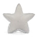 A five-pointed star-shaped decorative pillow in a textured silver fabric, shown against a plain white background.