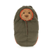 Green baby sleeping bag with bear face on a white background