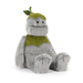 Plush toy resembling a creature with a green top hat and scarf on a white background